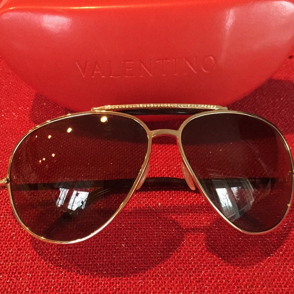 Valentino Made in Italy Crystal Encrusted Gold Frames Oversized Aviators - Picture 6 of 8